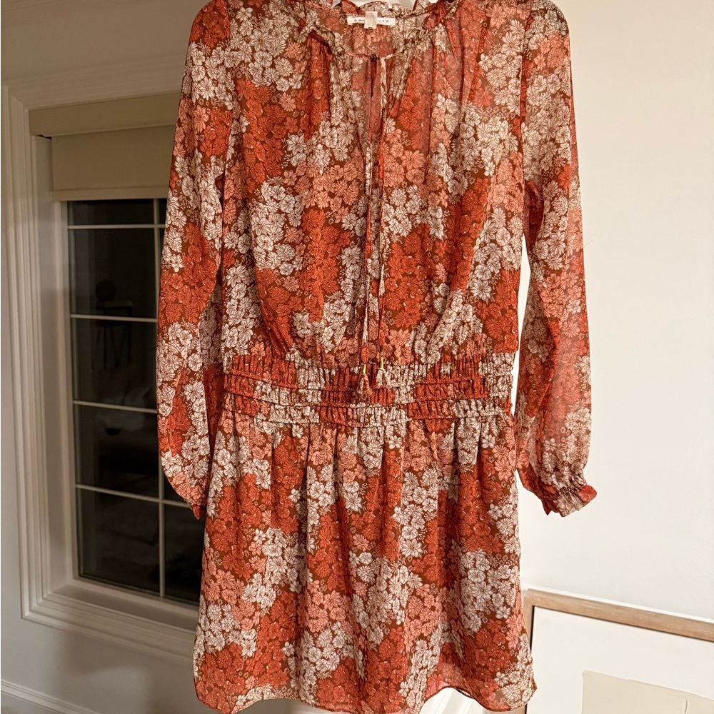 Socialite Orange and Cream Floral Long Sleeve Dress